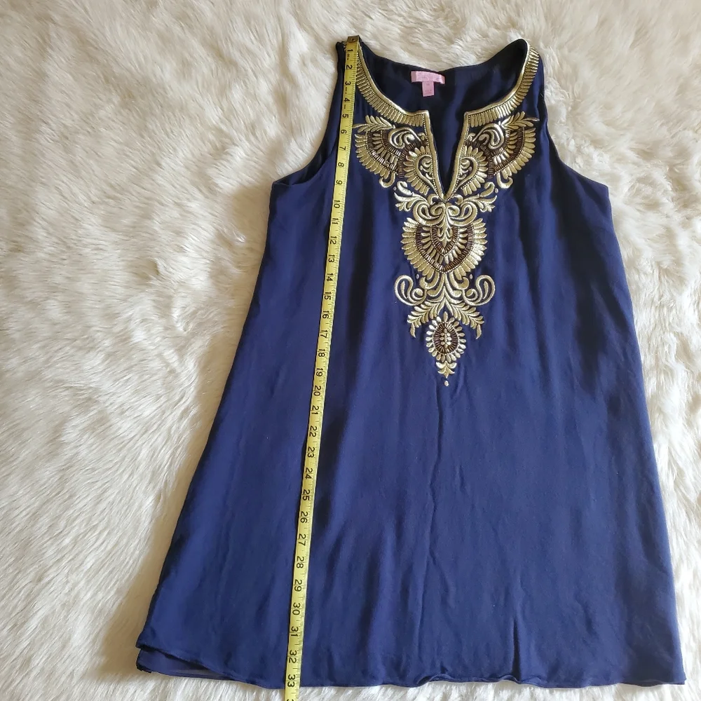 Lilly Pulitzer Aubra Blue And Gold Shift Dress Size Medium - Picture 14 of 14